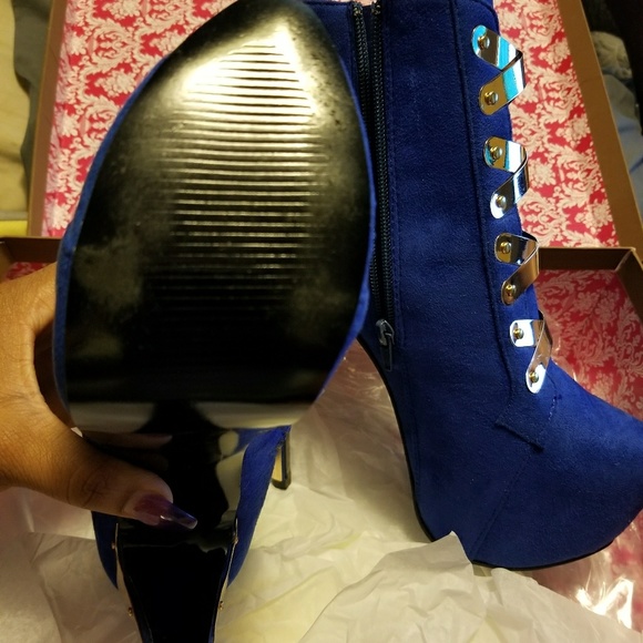 OFFER Royal blue and gold high heel booties/ boots - Picture 3 of 8